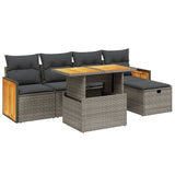 6 Piece Garden Sofa Set with Cushions Grey Poly Rattan - Front View