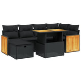 7 Piece Garden Sofa Set with Cushions Black Poly Rattan - Front View