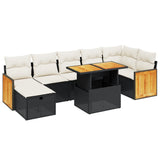 8 Piece Garden Sofa Set with Cushions Black Poly Rattan - Front View