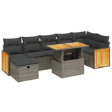 8 Piece Garden Sofa Set with Cushions Grey Poly Rattan - Front View