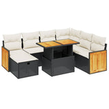 8 Piece Garden Sofa Set with Cushions Black Poly Rattan - Front View