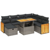 8 Piece Garden Sofa Set with Cushions Grey Poly Rattan - Front View