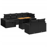 11 Piece Garden Sofa Set with Cushions Black Poly Rattan - Front View