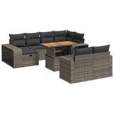 11 Piece Garden Sofa Set with Cushions Grey Poly Rattan - Front View
