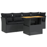 5 Piece Garden Sofa Set with Cushions Black Poly Rattan - Front View