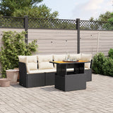 5 Piece Garden Sofa Set with Cushions Black Poly Rattan