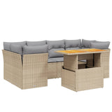 7 Piece Garden Sofa Set with Cushions Beige Poly Rattan - Front View