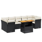 8 Piece Garden Sofa Set with Cushions Black Poly Rattan - Front View