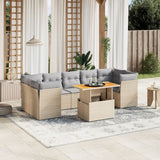 8 Piece Garden Sofa Set with Cushions Beige Poly Rattan
