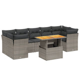8 Piece Garden Sofa Set with Cushions Grey Poly Rattan - Front View