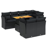 8 Piece Garden Sofa Set with Cushions Black Poly Rattan - Front View