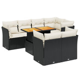 8 Piece Garden Sofa Set with Cushions Black Poly Rattan - Front View