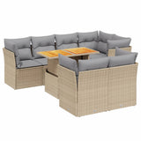 8 Piece Garden Sofa Set with Cushions Beige Poly Rattan - Front View