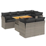 8 Piece Garden Sofa Set with Cushions Grey Poly Rattan - Front View
