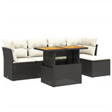 6 Piece Garden Sofa Set with Cushions Black Poly Rattan - Front View