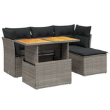 6 Piece Garden Sofa Set with Cushions Grey Poly Rattan - Front View