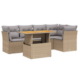 5 Piece Garden Sofa Set with Cushions Beige Poly Rattan - Front View