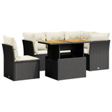 5 Piece Garden Sofa Set with Cushions Black Poly Rattan - Front View