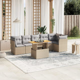 7 Piece Garden Sofa Set with Cushions Beige Poly Rattan