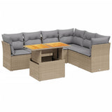 7 Piece Garden Sofa Set with Cushions Beige Poly Rattan - Front View