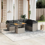 7 Piece Garden Sofa Set with Cushions Grey Poly Rattan