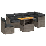 7 Piece Garden Sofa Set with Cushions Grey Poly Rattan - Front View