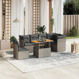 7 Piece Garden Sofa Set with Cushions Grey Poly Rattan