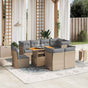 9 Piece Garden Sofa Set with Cushions Beige Poly Rattan