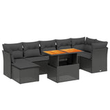 8 Piece Garden Sofa Set with Cushions Black Poly Rattan - Front View
