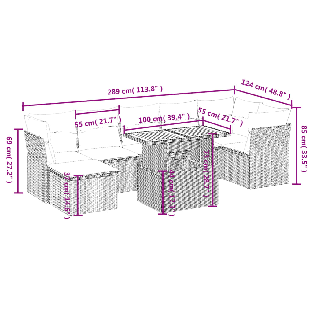8 Piece Garden Sofa Set with Cushions Grey Poly Rattan