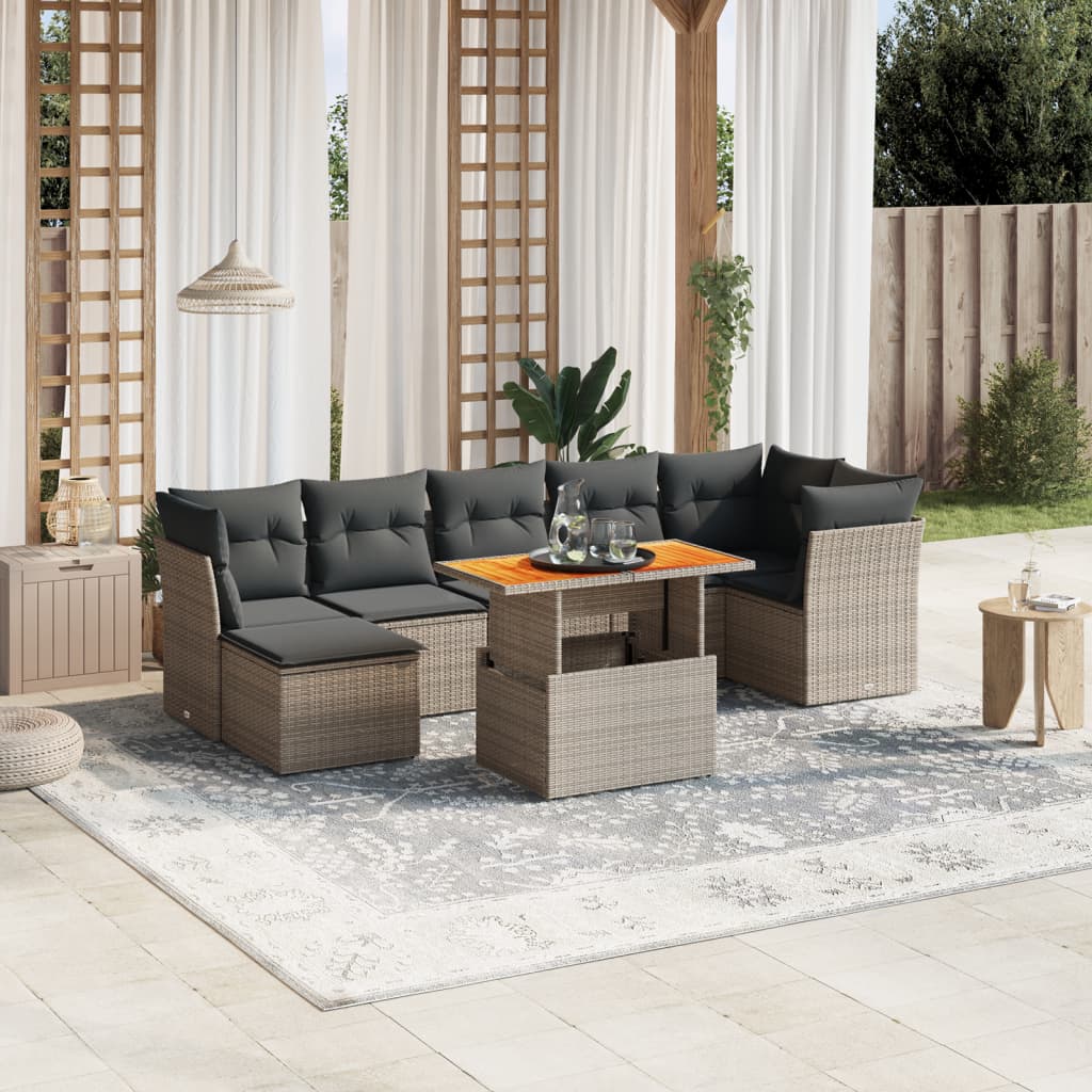 8 Piece Garden Sofa Set with Cushions Grey Poly Rattan