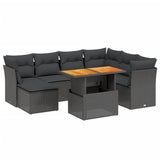 8 Piece Garden Sofa Set with Cushions Black Poly Rattan - Front View