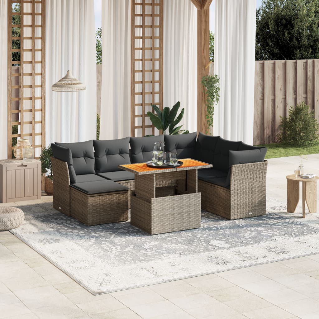 8 Piece Garden Sofa Set with Cushions Grey Poly Rattan