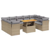 10 Piece Garden Sofa Set with Cushions Beige Poly Rattan