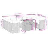10 Piece Garden Sofa Set with Cushions Grey Poly Rattan - Side View