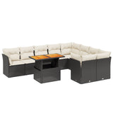 10 Piece Garden Sofa Set with Cushions Black Poly Rattan - Front View