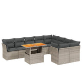 10 Piece Garden Sofa Set with Cushions Grey Poly Rattan - Front View