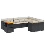 10 Piece Garden Sofa Set with Cushions Black Poly Rattan - Front View