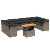 11 Piece Garden Sofa Set with Cushions Grey Poly Rattan - Front View