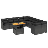 11 Piece Garden Sofa Set with Cushions Black Poly Rattan - Front View