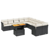 11 Piece Garden Sofa Set with Cushions Black Poly Rattan - Front View