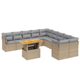11 Piece Garden Sofa Set with Cushions Beige Poly Rattan - Front View