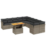 11 Piece Garden Sofa Set with Cushions Grey Poly Rattan - Front View