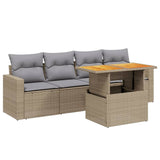 5 Piece Garden Sofa Set with Cushions Beige Poly Rattan - Front View