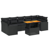8 Piece Garden Sofa Set with Cushions Black Poly Rattan - Front View