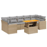 8 Piece Garden Sofa Set with Cushions Beige Poly Rattan - Front View