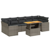 8 Piece Garden Sofa Set with Cushions Grey Poly Rattan - Front View
