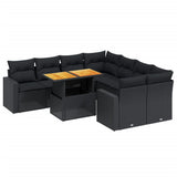9 Piece Garden Sofa Set with Cushions Black Poly Rattan