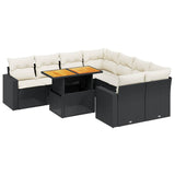 9 Piece Garden Sofa Set with Cushions Black Poly Rattan - Front View