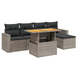 6 Piece Garden Sofa Set with Cushions Grey Poly Rattan - Front View
